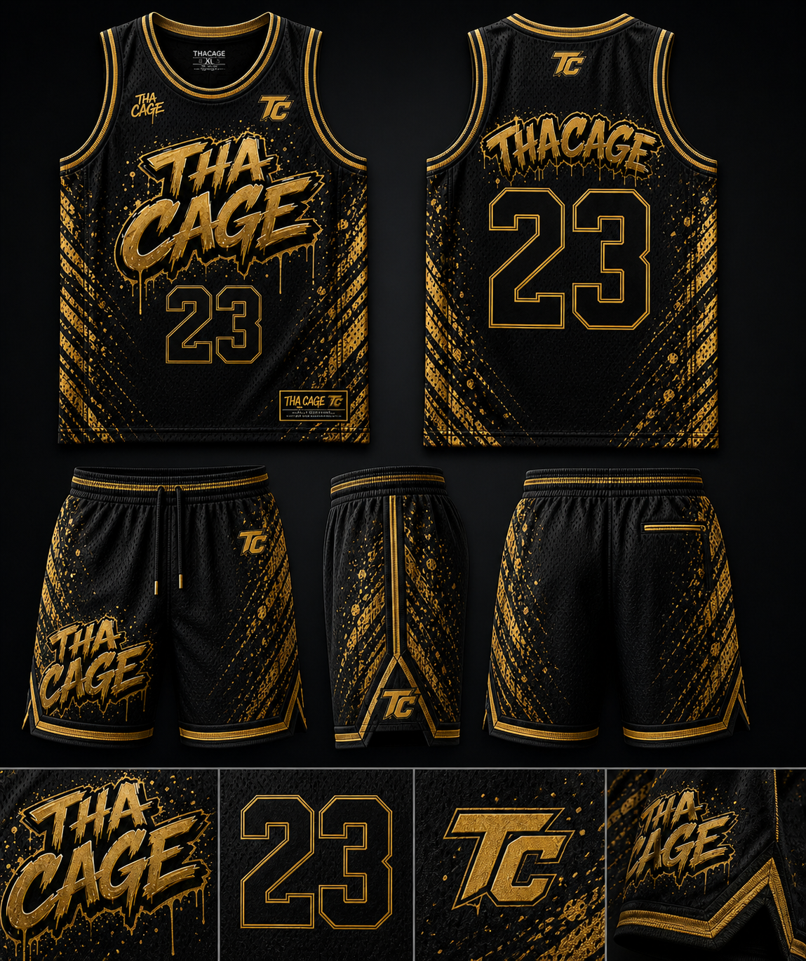 Tha Cage AAU official black and gold uniform set
